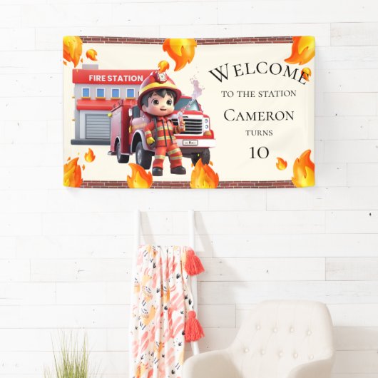 Cute Kawaii Boy Firefighter Fire Truck Party Spandoek (Insitu)