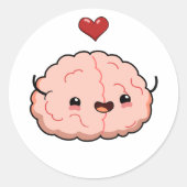Cute Kawaii Brain Ronde Sticker (Voorkant)