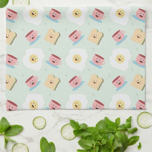 Cute Kawaii Breakfast Egg en Sandwich Pattern Theedoek (Gevouwen)