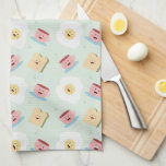 Cute Kawaii Breakfast Egg en Sandwich Pattern Theedoek<br><div class="desc">Het ontbijtkoffie-,  ei- en sandwich-patroon van het verkuilen ontbijt.</div>