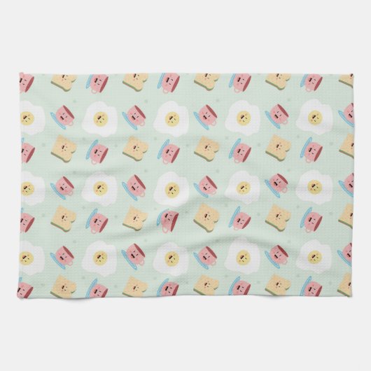 Cute Kawaii Breakfast Egg en Sandwich Pattern Theedoek (Horizontaal)