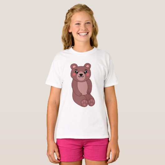 Cute Kawaii Brown Beer Illustration T-shirt (Voorkant volledig)