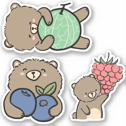 Cute Kawaii Brown Beer met fruit Sticker (Voorkant)