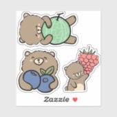 Cute Kawaii Brown Beer met fruit Sticker (Vel)