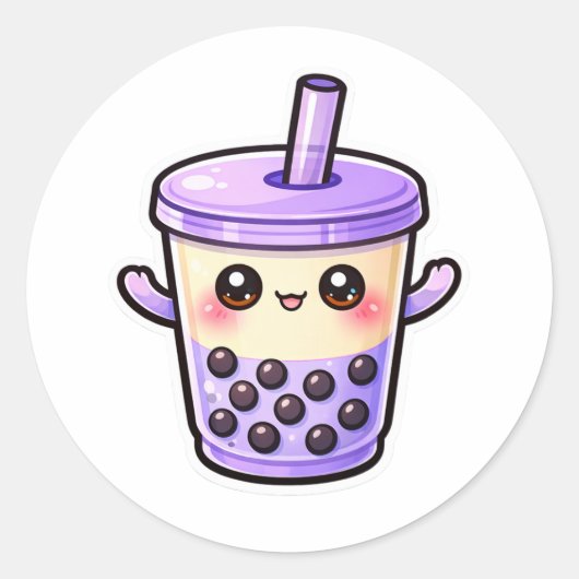 Cute Kawaii Bubble Tea Beker Ronde Sticker (Voorkant)