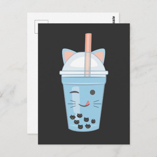 Cute Kawaii Bubble Tea Boba Milk Tea Cat Briefkaart (Voorkant / Achterkant)