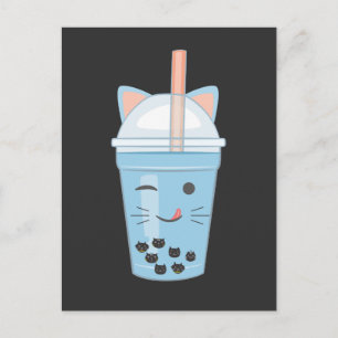 Cute Kawaii Bubble Tea Boba Milk Tea Cat Briefkaart