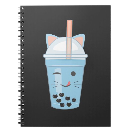 Cute Kawaii Bubble Tea Boba Milk Tea Cat Notitieboek (Voorkant)