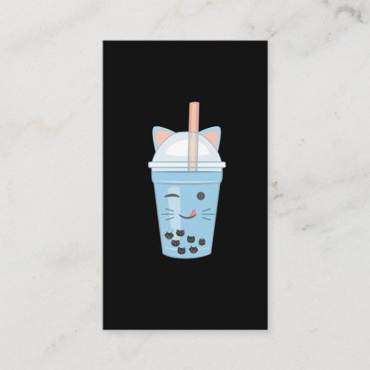 Cute Kawaii Bubble Tea Boba Milk Tea Cat Visitekaartje (Voorkant)