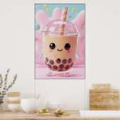 Cute Kawaii Bubble Tea Character Poster (Keuken)