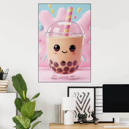 Cute Kawaii Bubble Tea Character Poster (Thuiskantoor)