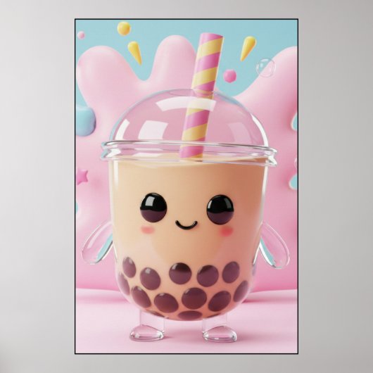 Cute Kawaii Bubble Tea Character Poster (Voorkant)