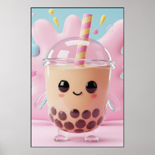 Cute Kawaii Bubble Tea Karakter Poster