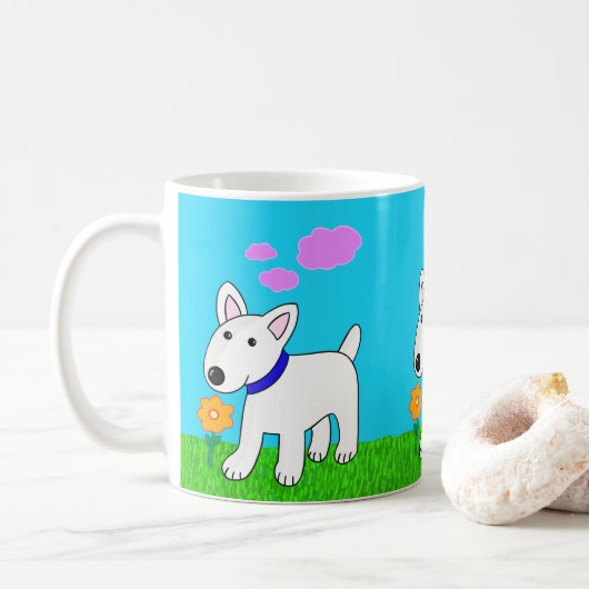 Cute Kawaii Bull Terrier Dog w Flower Mok (Met donut)