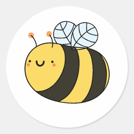 Cute Kawaii Bumble Bee Ronde Sticker (Voorkant)