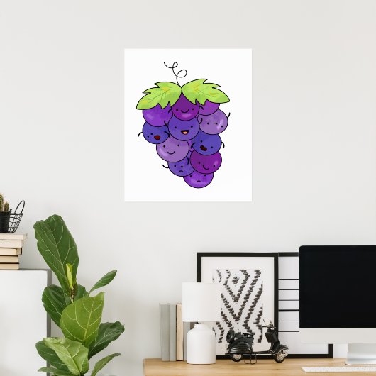 Cute Kawaii Bunch Of Grapes Poster (Thuiskantoor)