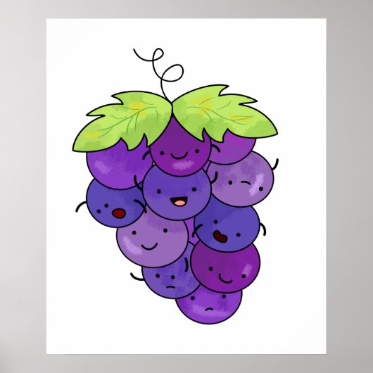 Cute Kawaii Bunch Of Grapes Poster (Voorkant)