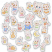 Cute Kawaii Bunny and Cat Stickers (Voorkant)