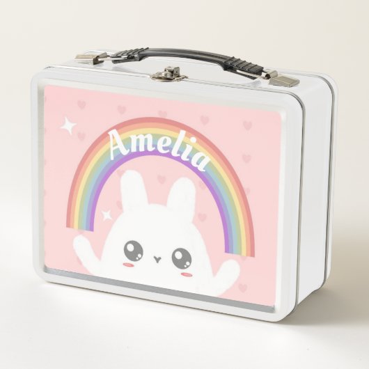 Cute Kawaii Bunny and Rainbow Personalized (Voorkant)