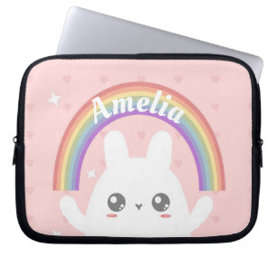 Cute Kawaii Bunny and Rainbow Personalized Laptop Sleeve
