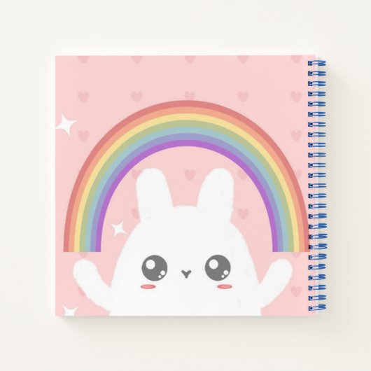Cute Kawaii Bunny and Rainbow Personalized Notitieboek (Achterkant)