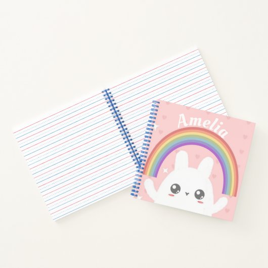 Cute Kawaii Bunny and Rainbow Personalized Notitieboek (Binnen)