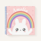 Cute Kawaii Bunny and Rainbow Personalized Notitieboek (Voorkant)
