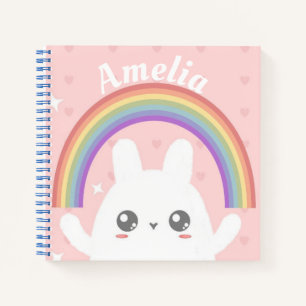 Cute Kawaii Bunny and Rainbow Personalized Notitieboek