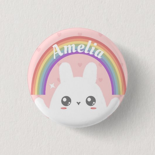 Cute Kawaii Bunny and Rainbow Personalized Ronde Button 3,2 Cm (Voorkant)