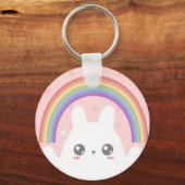 Cute Kawaii Bunny and Rainbow Personalized Sleutelhanger (Achterkant)