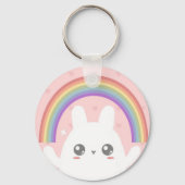 Cute Kawaii Bunny and Rainbow Personalized Sleutelhanger (Achterkant)