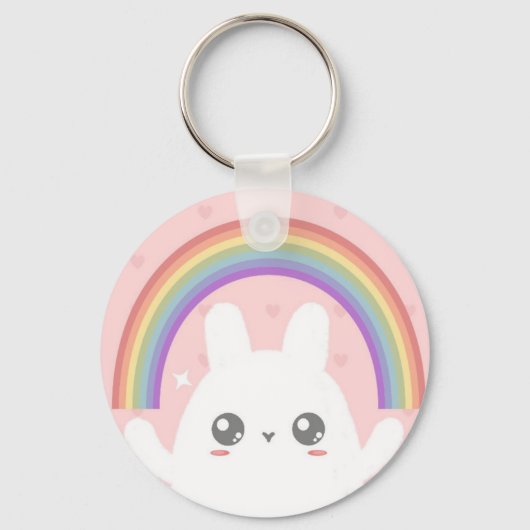 Cute Kawaii Bunny and Rainbow Personalized Sleutelhanger (Achterkant)