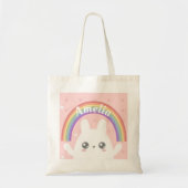 Cute Kawaii Bunny and Rainbow Personalized Tote Bag (Voorkant)