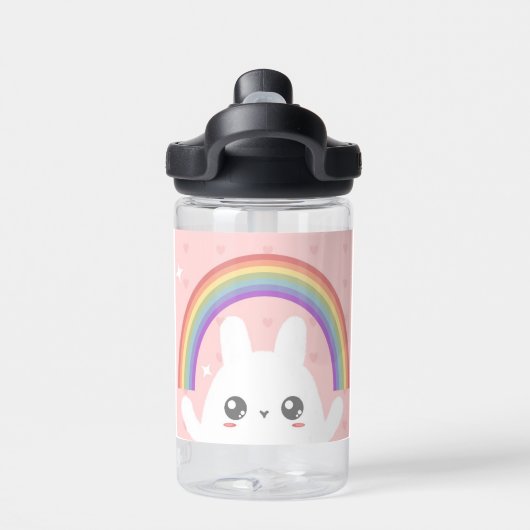 Cute Kawaii Bunny and Rainbow Personalized Waterfles (Achterkant)