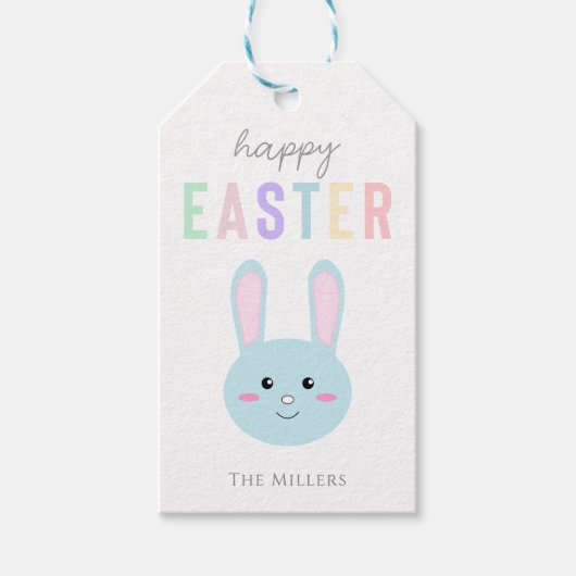 Cute Kawaii Bunny Blue Happy Easter Modern Cadeaulabel (Voorkant)