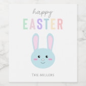 Cute Kawaii Bunny Blue Happy Easter Modern Wijn Etiket (Enkel label)