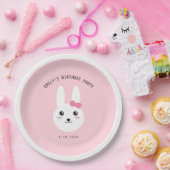 Cute Kawaii Bunny Bow Pink Birthday Celebration Papieren Bordje (Feest)