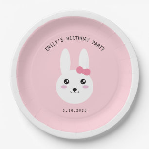 Cute Kawaii Bunny Bow Pink Birthday Celebration Papieren Bordje