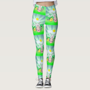 Cute Kawaii Bunny en chick Happy Easter patroon Leggings