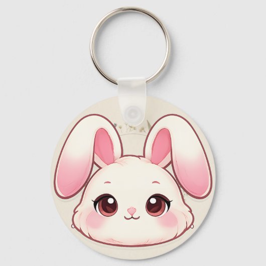 Cute Kawaii Bunny Face Keychain (Voorkant)