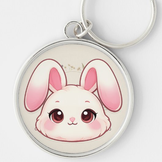 Cute Kawaii Bunny Face Keychain (Voorkant)