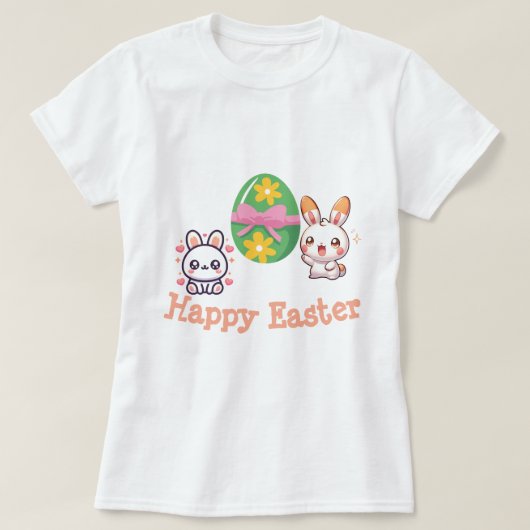 Cute Kawaii Bunny Happy Easter T-shirt (Design voorkant)