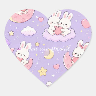 Cute Kawaii Bunny Heart Moon Pattern Hart Sticker