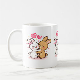 Cute Kawaii Bunny Love Mug – Romantic Rabbit Coupl Koffiemok