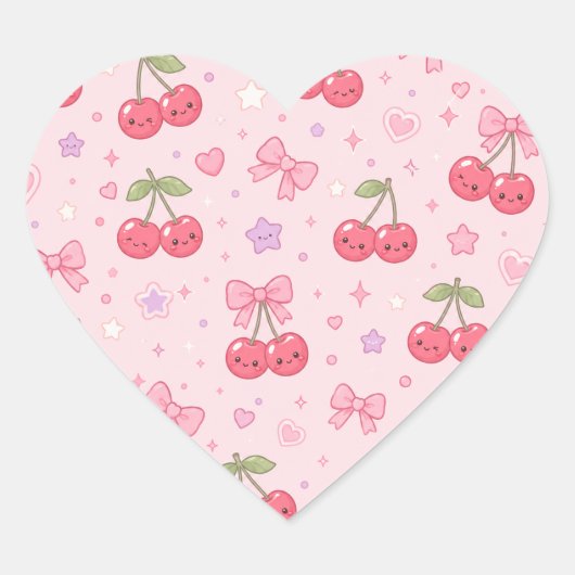 Cute Kawaii Bunny Pattern | Pink Pastel Aesthetic Hart Sticker (Voorkant)