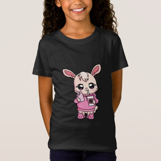 Cute Kawaii Bunny Pink Boba Tea Rabbit Easter Gift T-shirt (Voorkant)