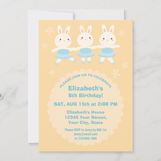 Cute Kawaii Bunny Rabbit Ballerina Girl Birthday Kaart (Voorkant)