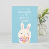Cute Kawaii Bunny Rabbit & Flowers Kids Birthday Kaart (Staand voorkant)