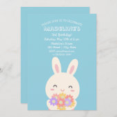 Cute Kawaii Bunny Rabbit & Flowers Kids Birthday Kaart (Voorkant / Achterkant)