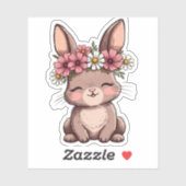 Cute Kawaii Bunny With Pink Flower Crown Sticker - (Vel)